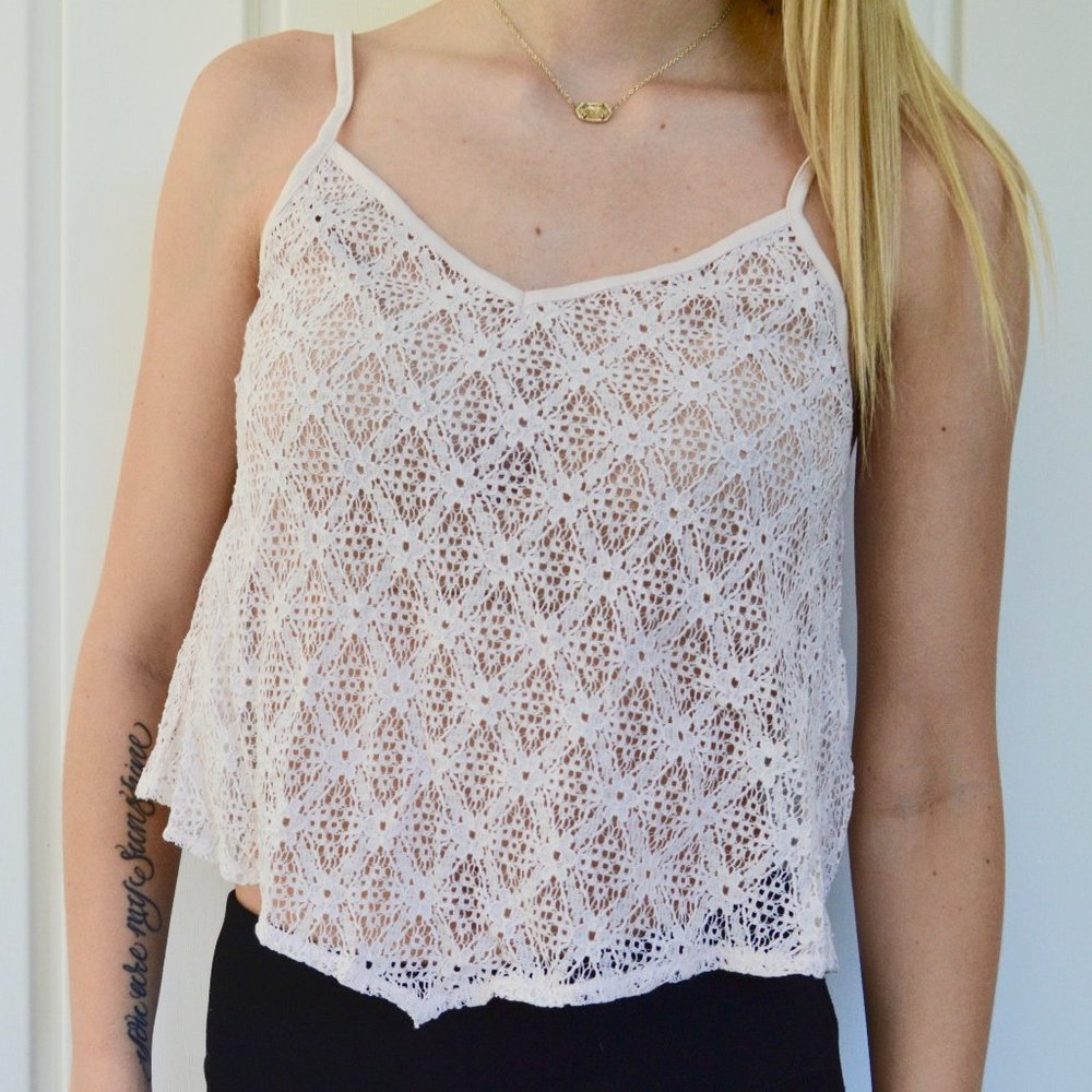 White Lace American Eagle Tank Top